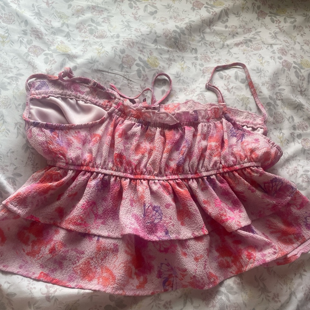 Pink and Purple Floral Ruffle Top